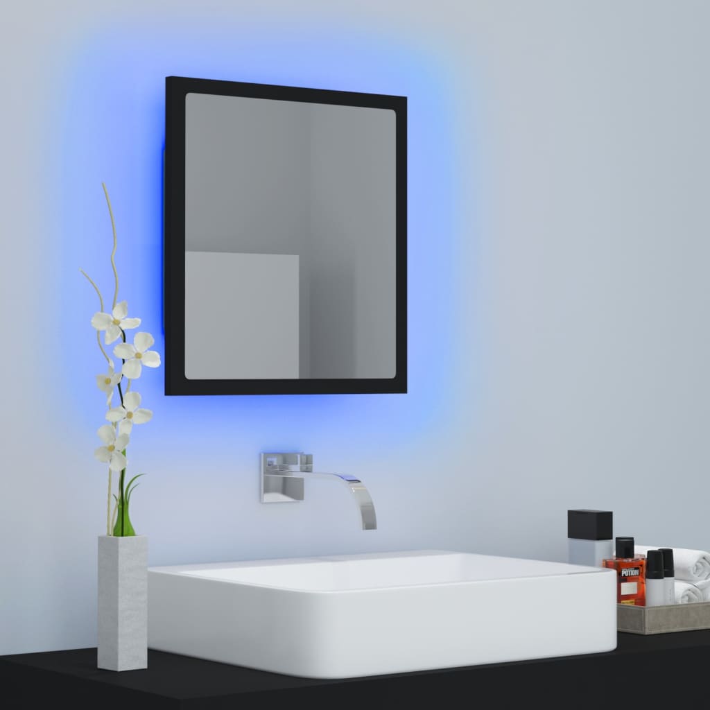 fekete akril LED-es fürdőszobai tükör 40 x 8,5 x 37 cm