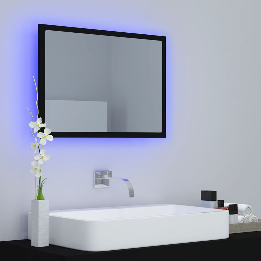fekete akril LED-es fürdőszobai tükör 60x8,5x37 cm