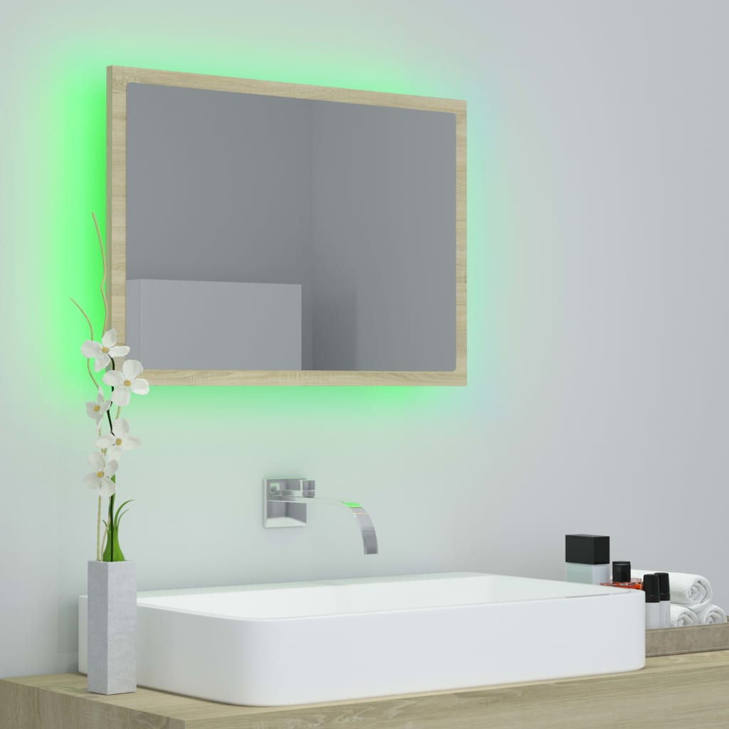 sonoma tölgy akril LED-es fürdőszobai tükör 60x8,5x37 cm