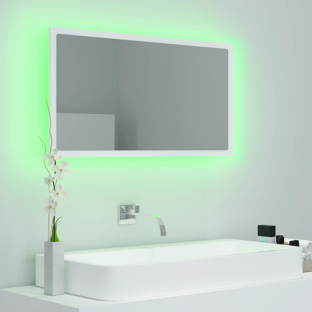 fehér akril LED-es fürdőszobai tükör 80 x 8,5 x 37 cm