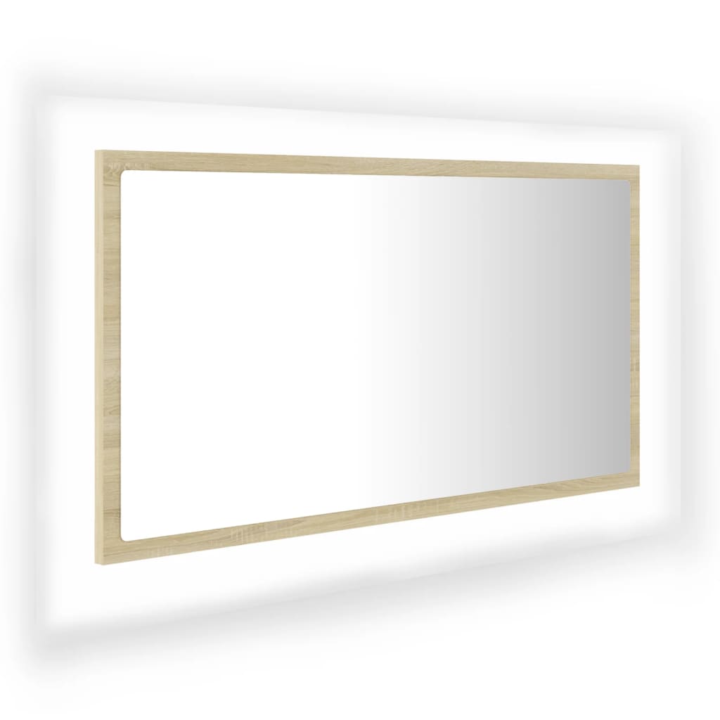 sonoma-tölgy akril LED-es fürdőszobai tükör 80x8,5x37 cm