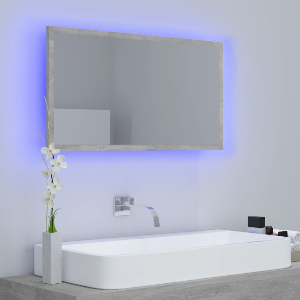 betonszürke akril LED-es fürdőszobatükör 80x8,5x37 cm