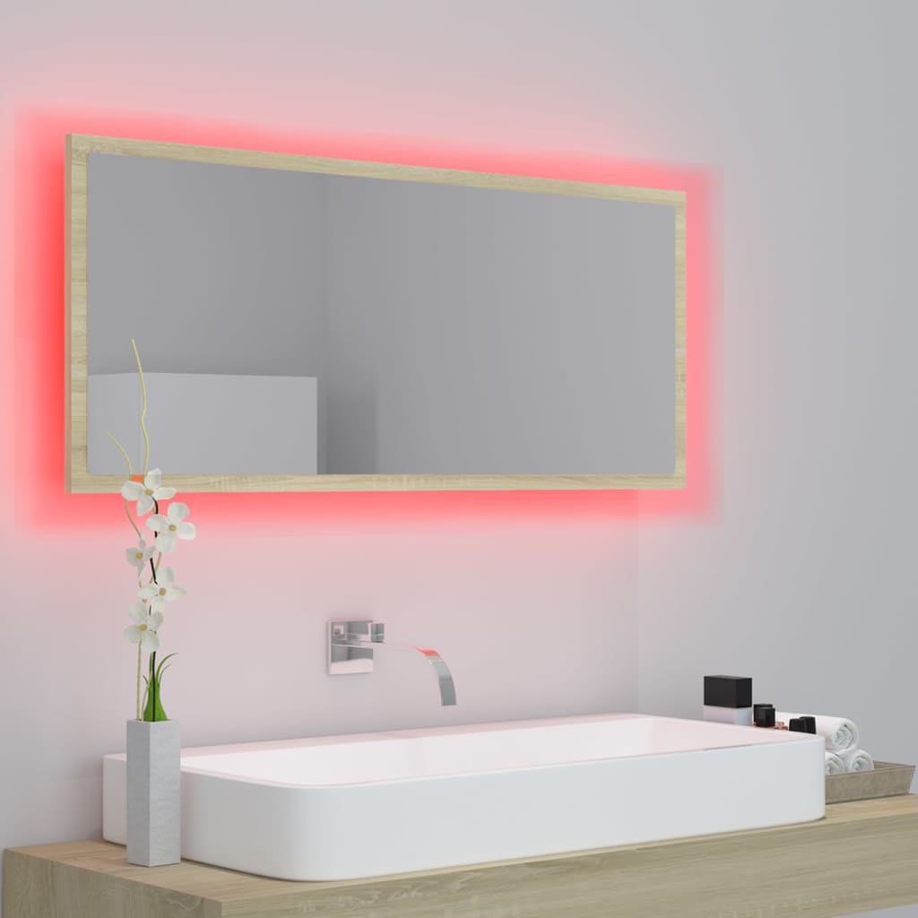 sonoma tölgy akril LED-es fürdőszobai tükör 100x8,5x37 cm