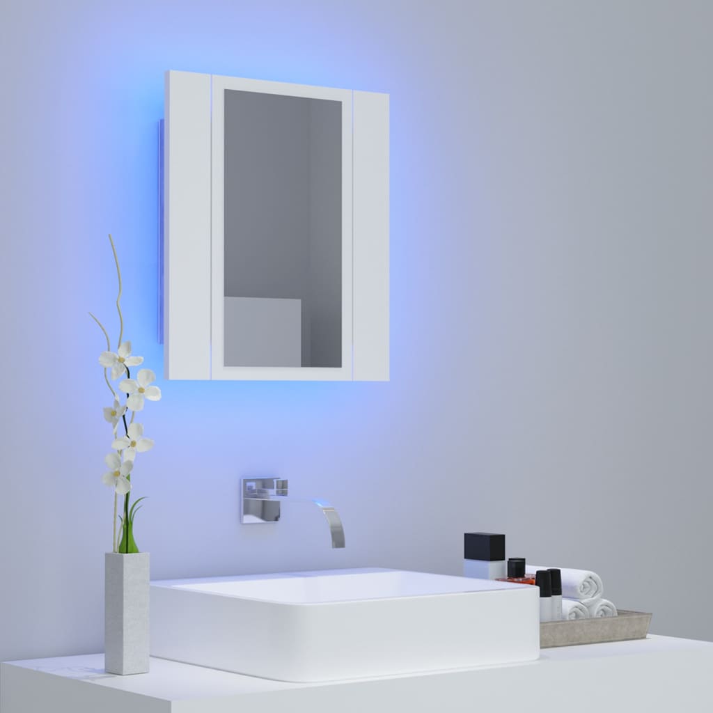 fehér akril LED-es fürdőszobaszekrény tükörrel 40 x 12 x 45 cm