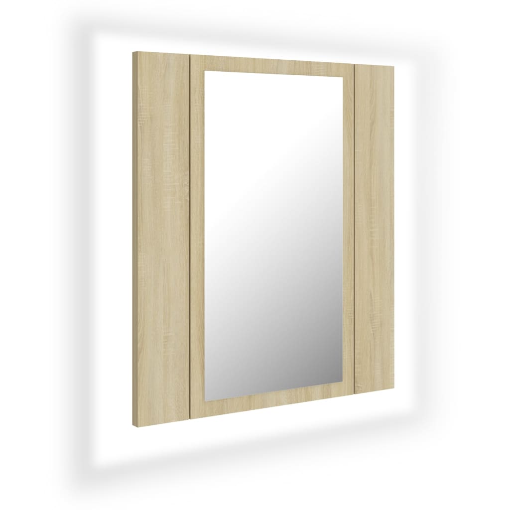 tölgyszínű akril LED-es tükrös fürdőszobaszekrény 40x12x45 cm