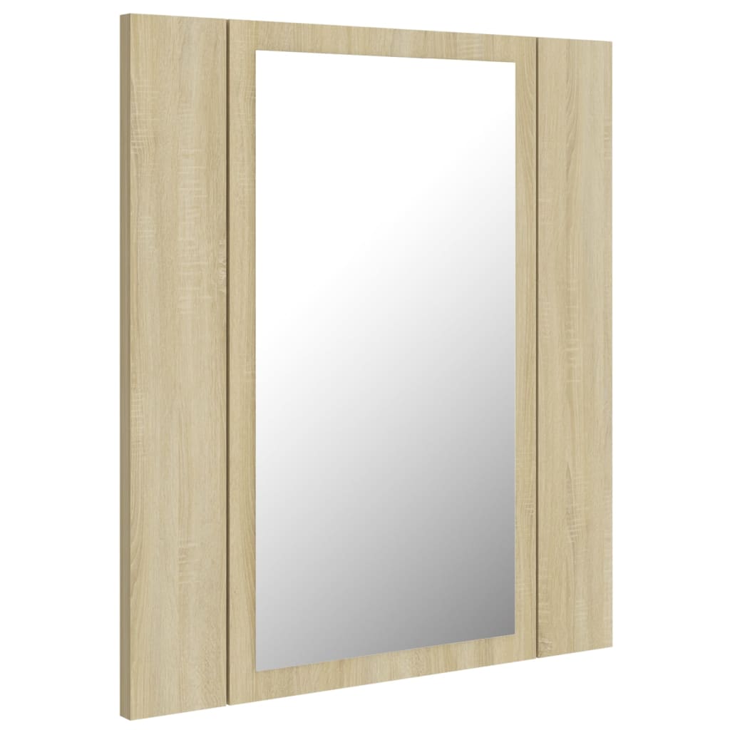 tölgyszínű akril LED-es tükrös fürdőszobaszekrény 40x12x45 cm