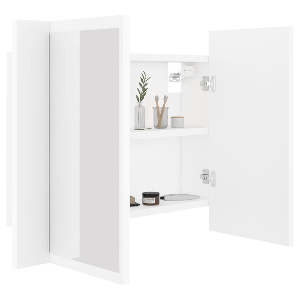 fehér akril LED-es fürdőszobaszekrény tükörrel 60x12x45 cm