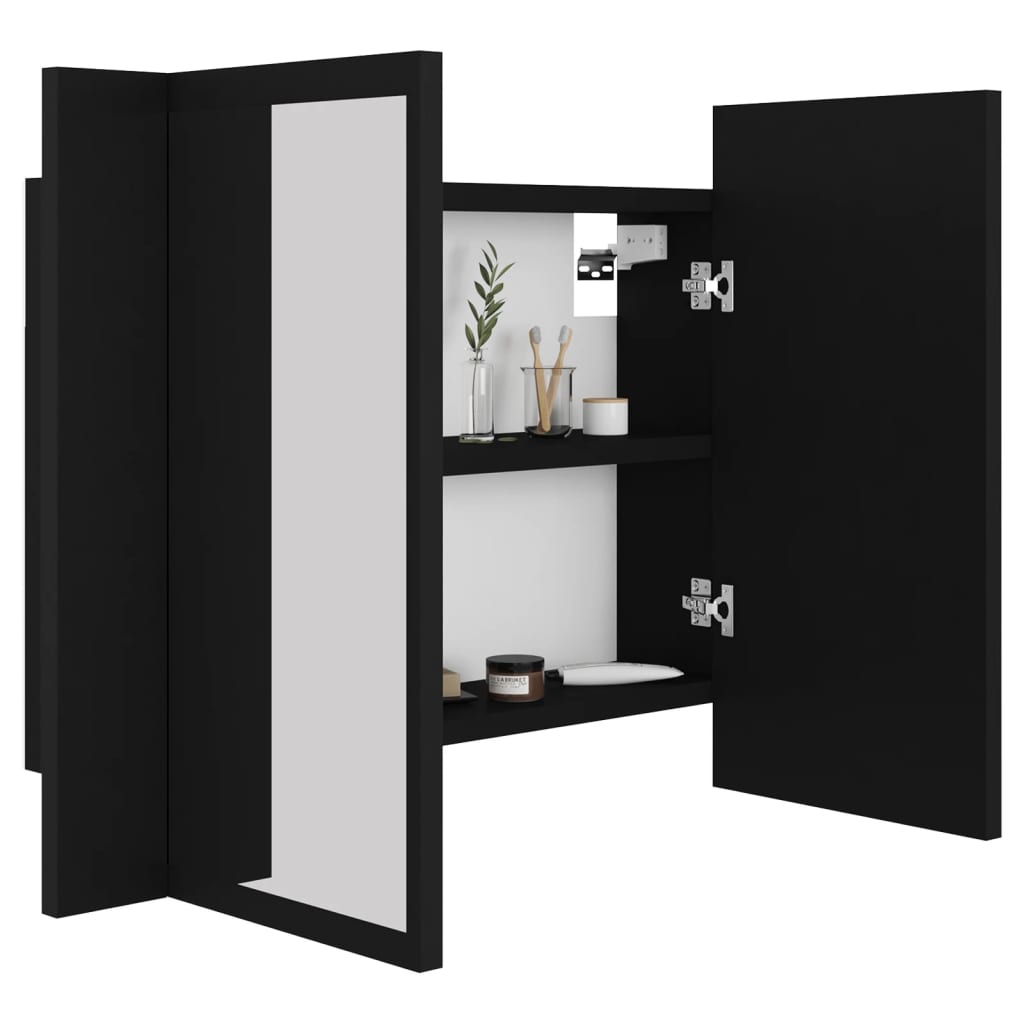 fekete akril LED-es fürdőszobaszekrény tükörrel 60x12x45 cm
