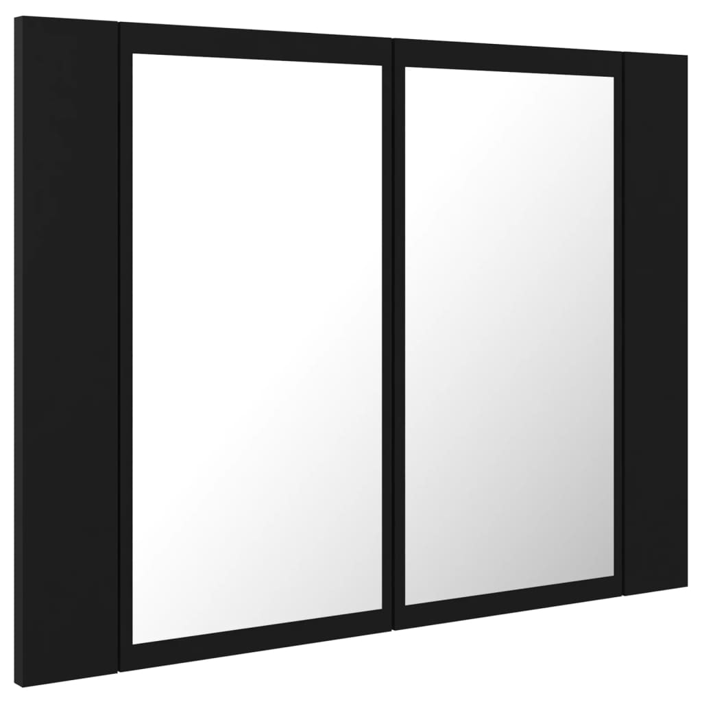 fekete akril LED-es fürdőszobaszekrény tükörrel 60x12x45 cm