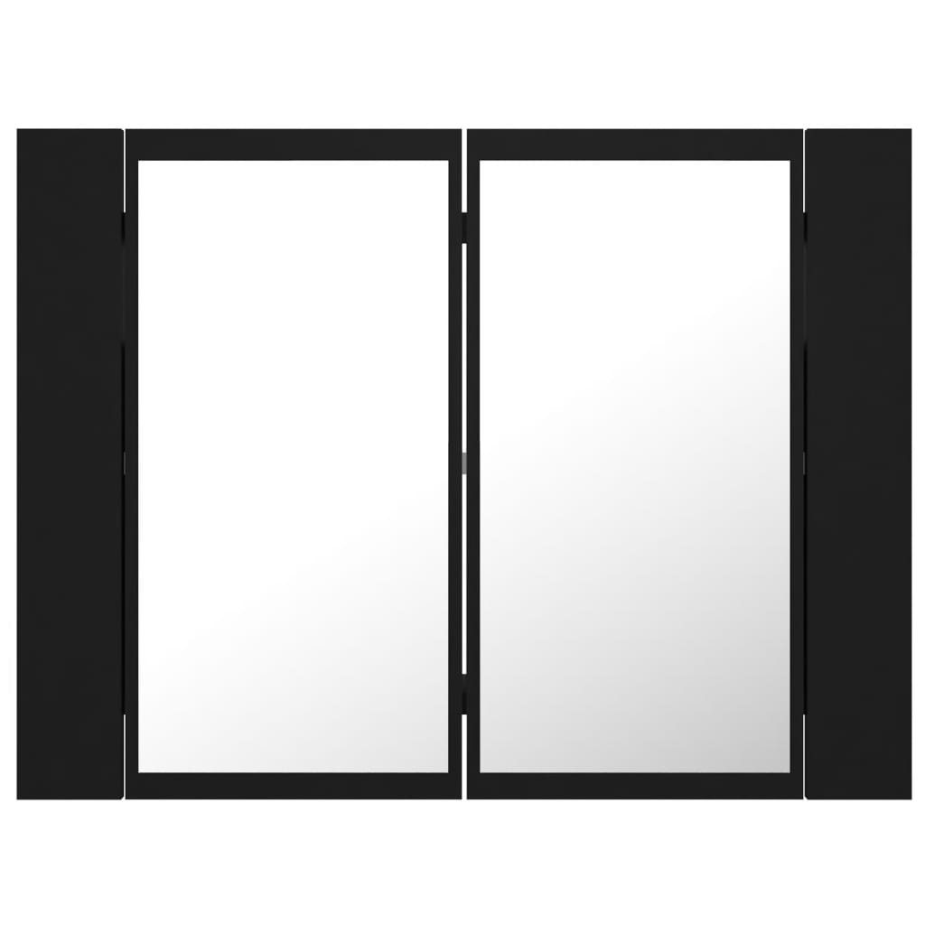 fekete akril LED-es fürdőszobaszekrény tükörrel 60x12x45 cm