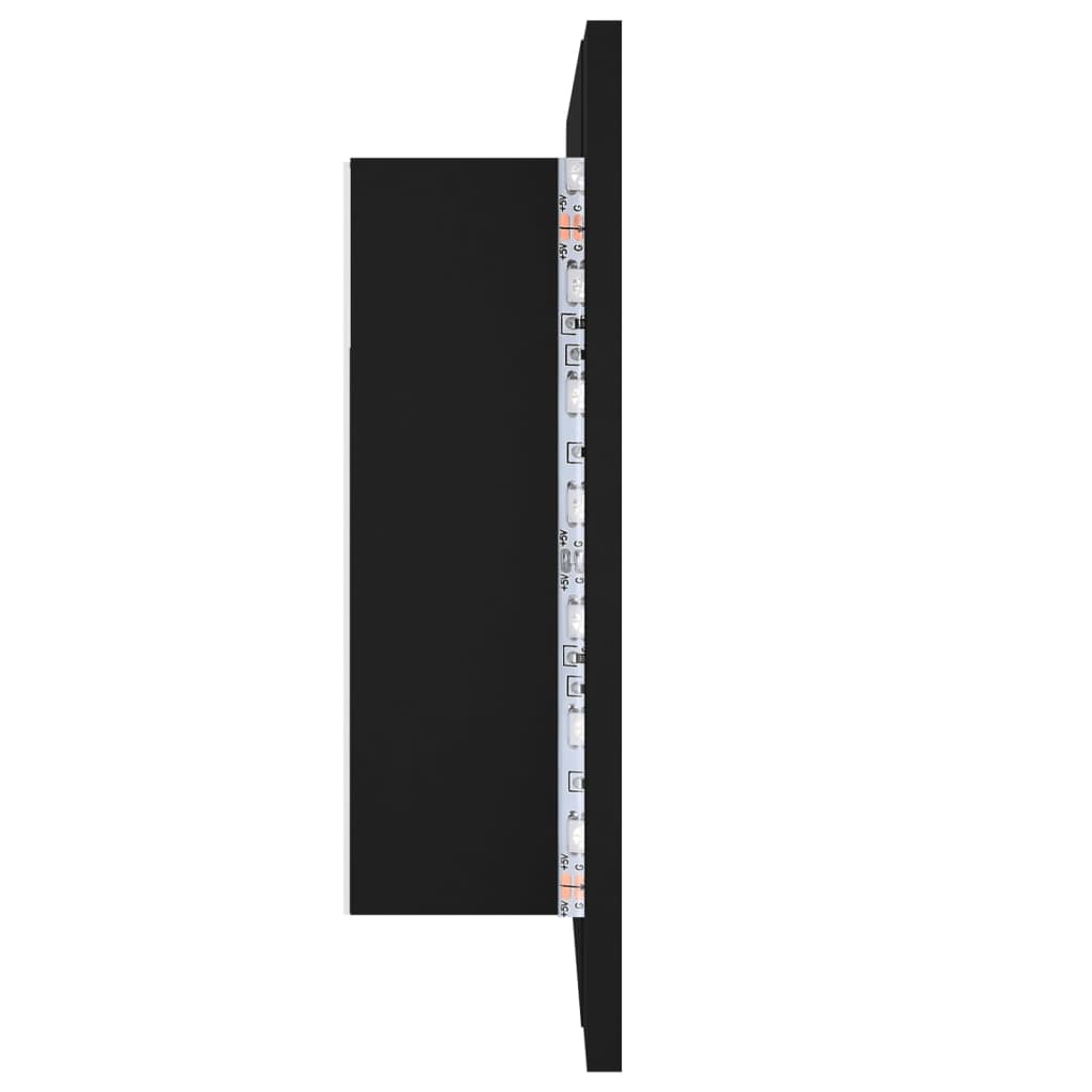 fekete akril LED-es fürdőszobaszekrény tükörrel 60x12x45 cm