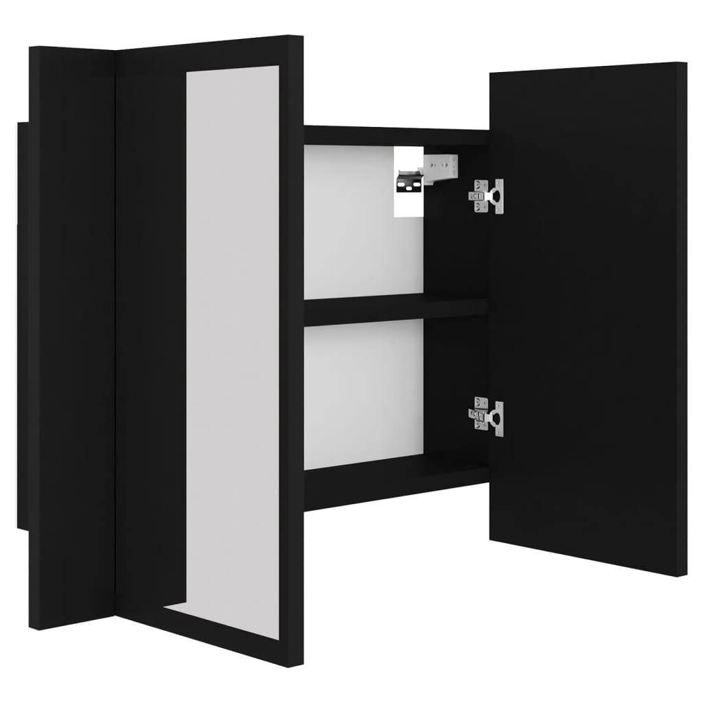 fekete akril LED-es fürdőszobaszekrény tükörrel 60x12x45 cm