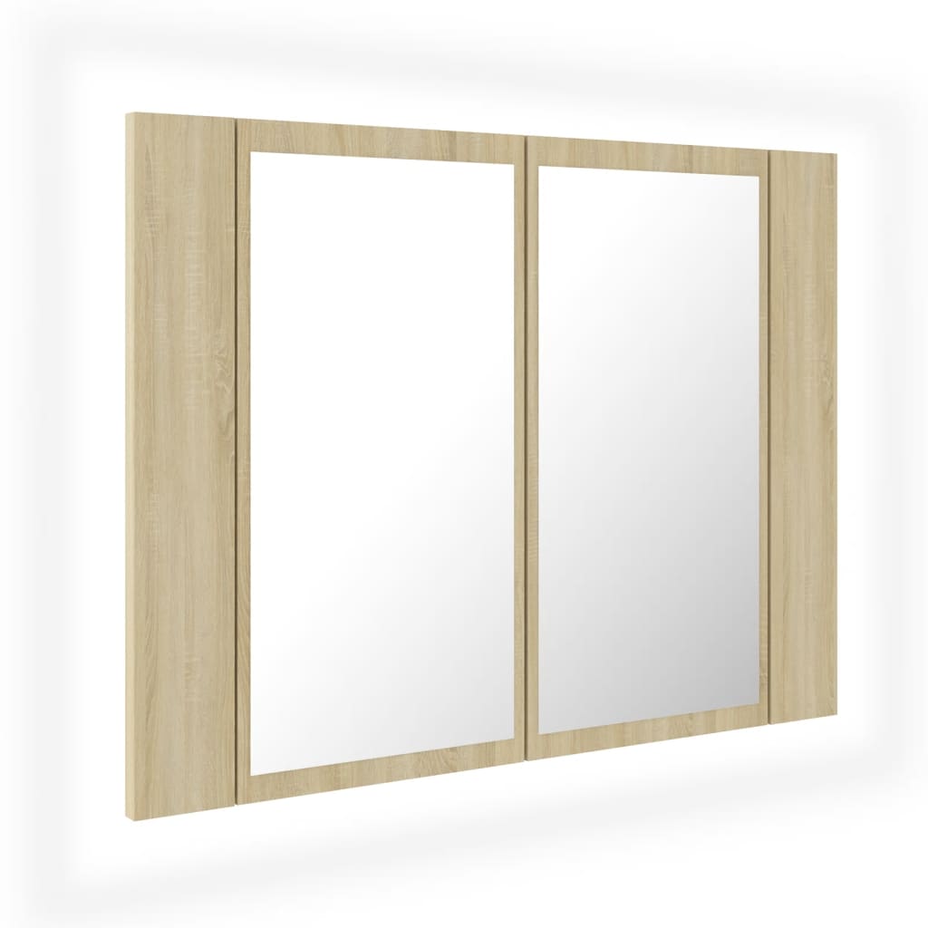 tölgyszínű akril LED-es tükrös fürdőszobaszekrény 60x12x45 cm