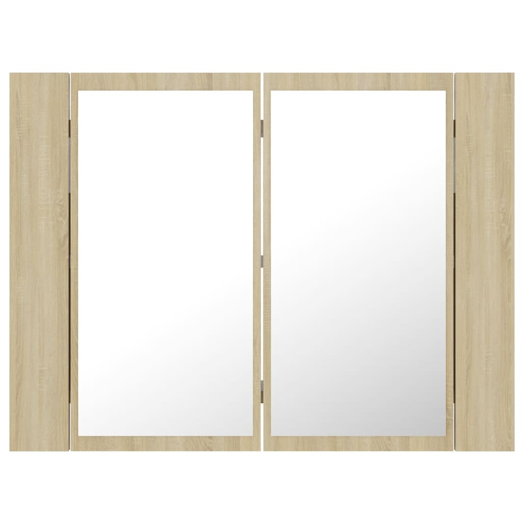 tölgyszínű akril LED-es tükrös fürdőszobaszekrény 60x12x45 cm