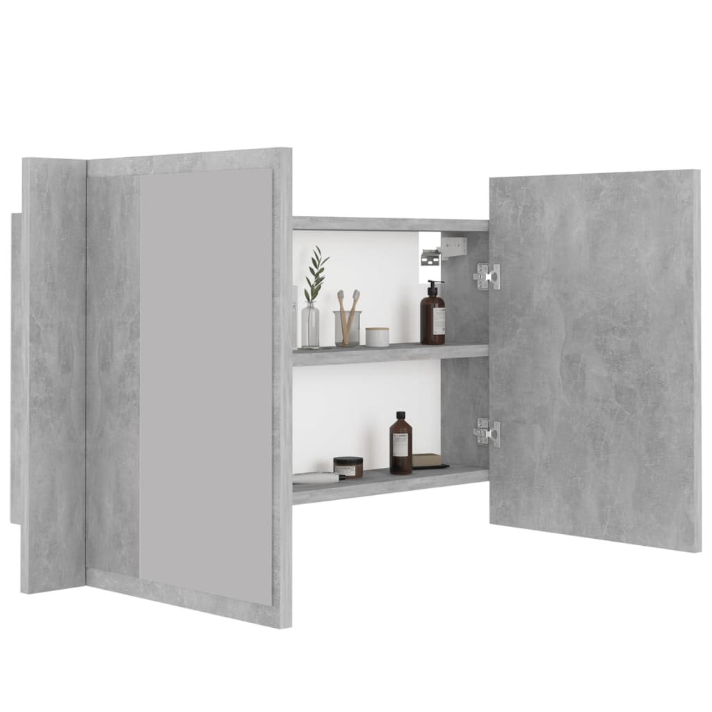 betonszürke akril LED-es tükrös fürdőszobaszekrény 80x12x45 cm
