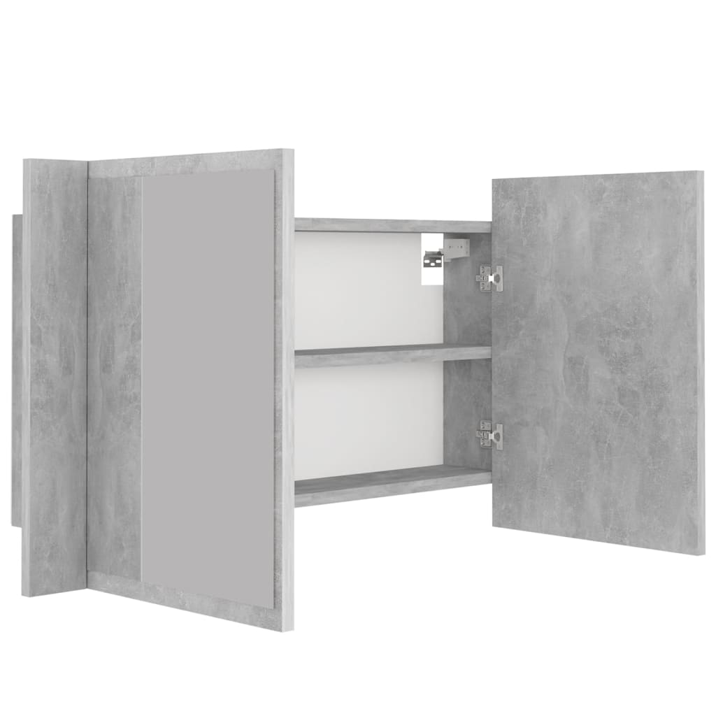 betonszürke akril LED-es tükrös fürdőszobaszekrény 80x12x45 cm