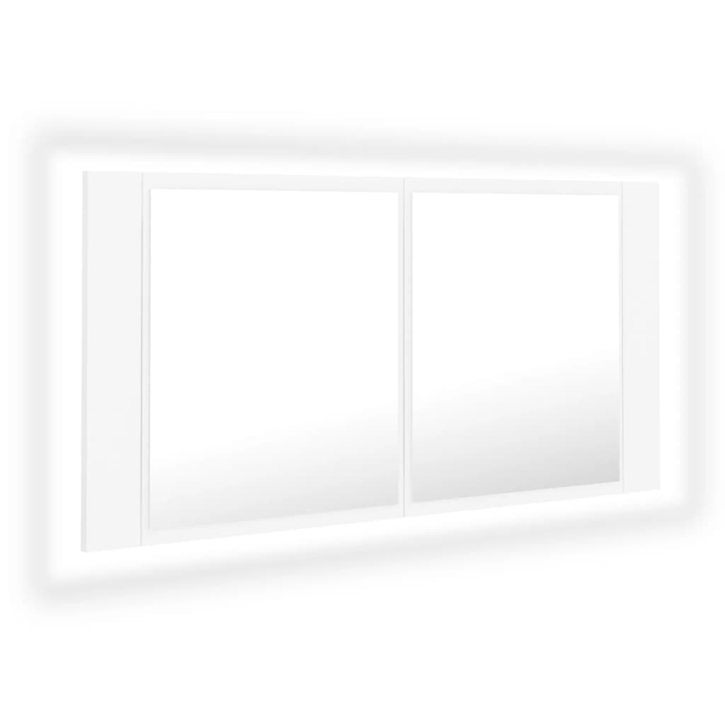fehér akril LED-es fürdőszobaszekrény tükörrel 90x12x45 cm