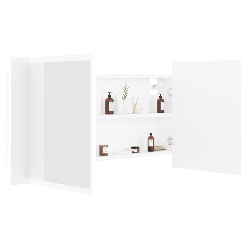 fehér akril LED-es fürdőszobaszekrény tükörrel 90x12x45 cm