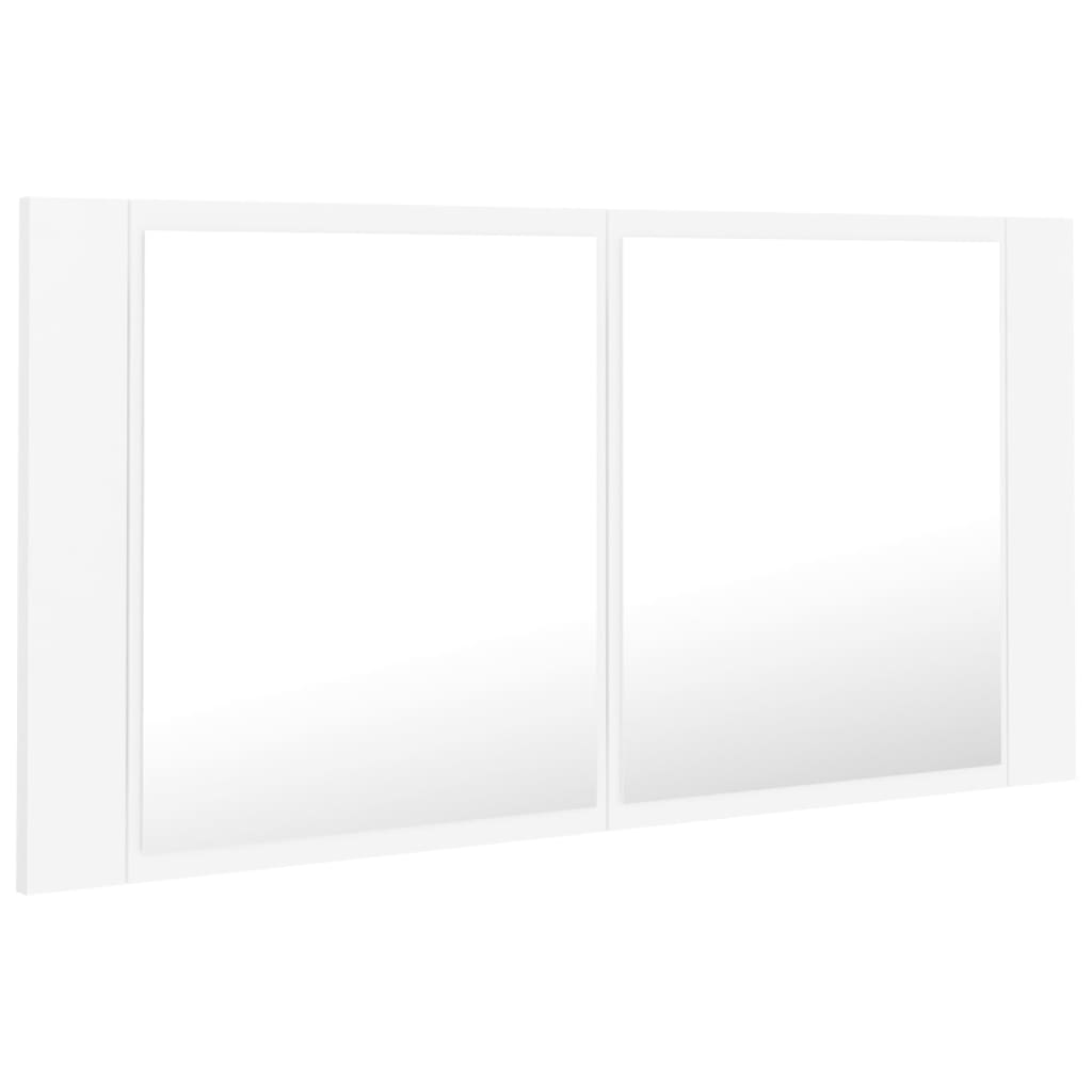 fehér akril LED-es fürdőszobaszekrény tükörrel 90x12x45 cm