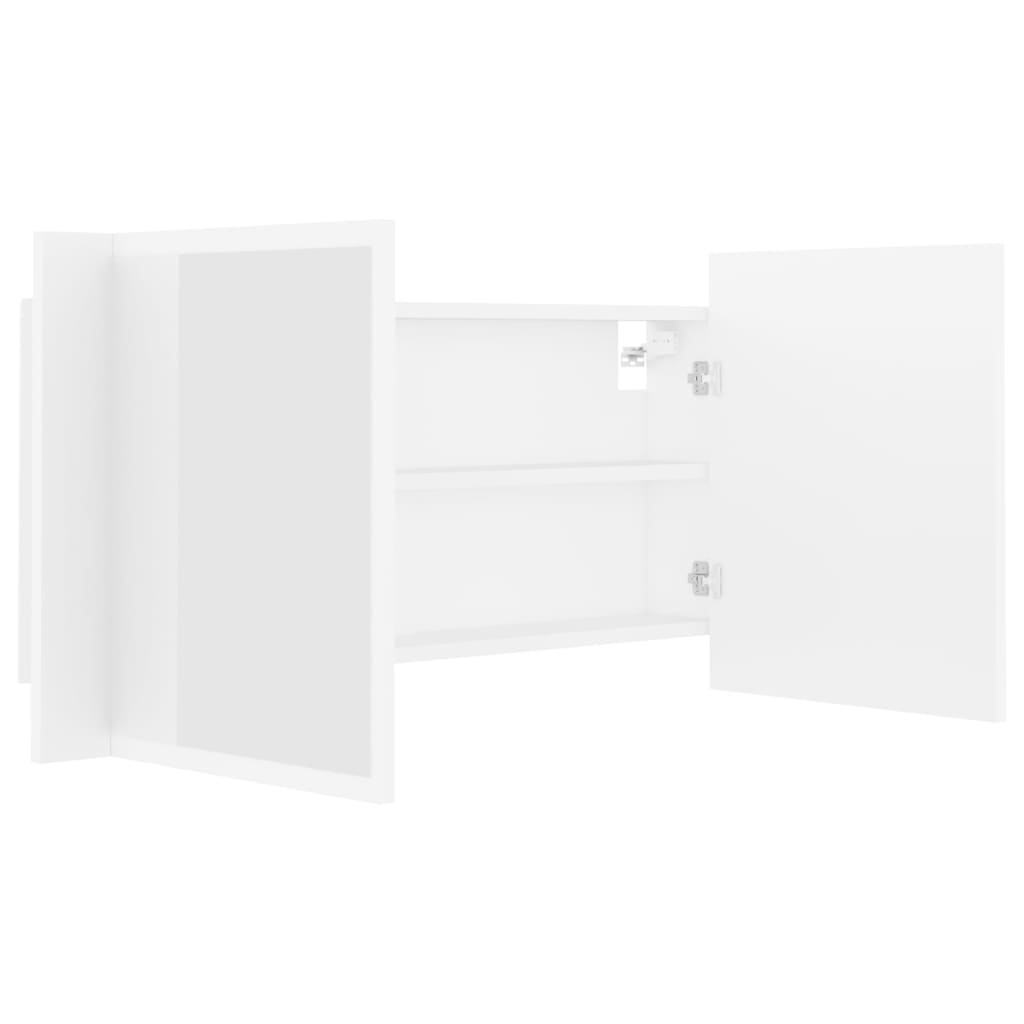 fehér akril LED-es fürdőszobaszekrény tükörrel 90x12x45 cm