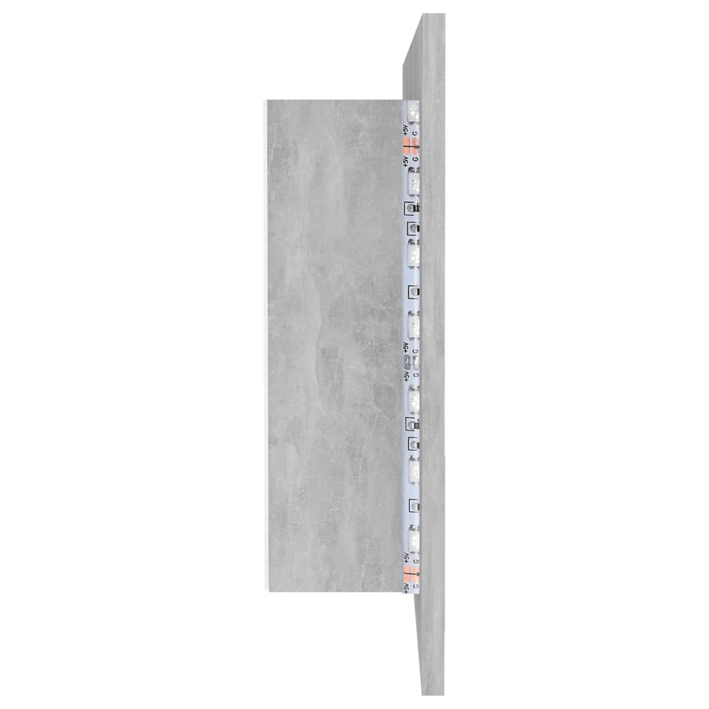 betonszürke akril LED-es tükrös fürdőszobaszekrény 90x12x45 cm