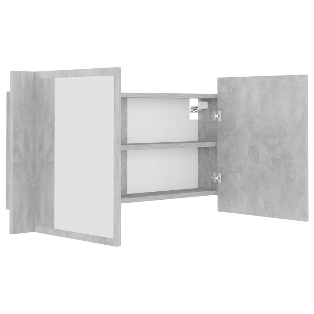 betonszürke akril LED-es tükrös fürdőszobaszekrény 90x12x45 cm