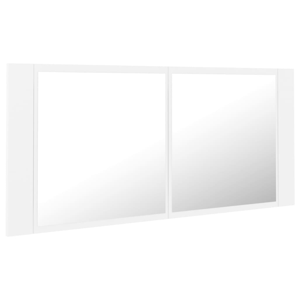 fehér akril LED-es fürdőszobaszekrény tükörrel 100 x 12 x 45 cm
