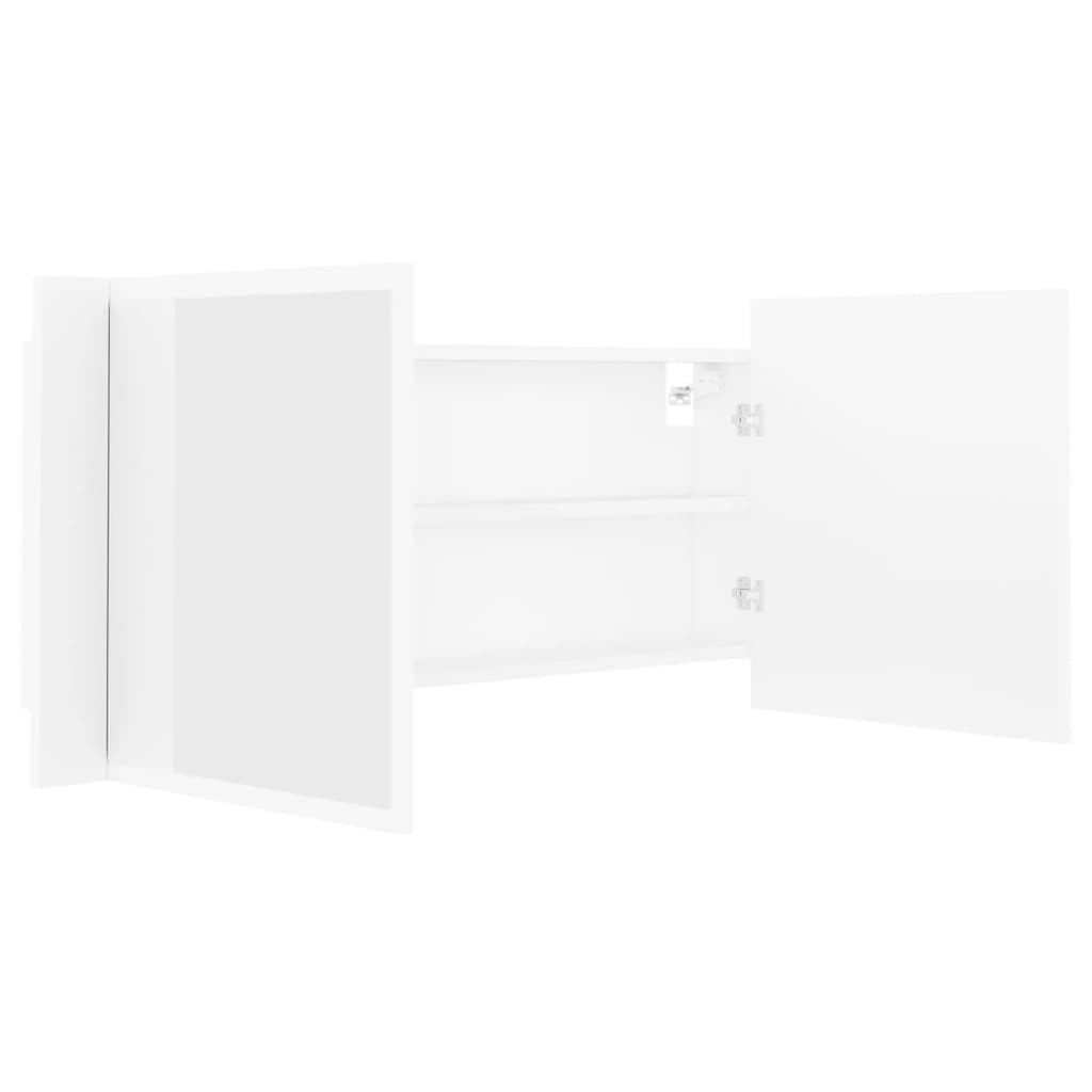 fehér akril LED-es fürdőszobaszekrény tükörrel 100 x 12 x 45 cm