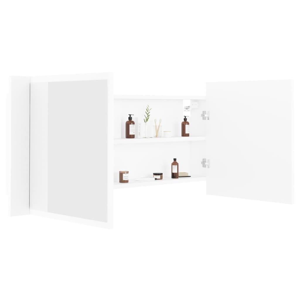fehér akril LED-es fürdőszobaszekrény tükörrel 100 x 12 x 45 cm