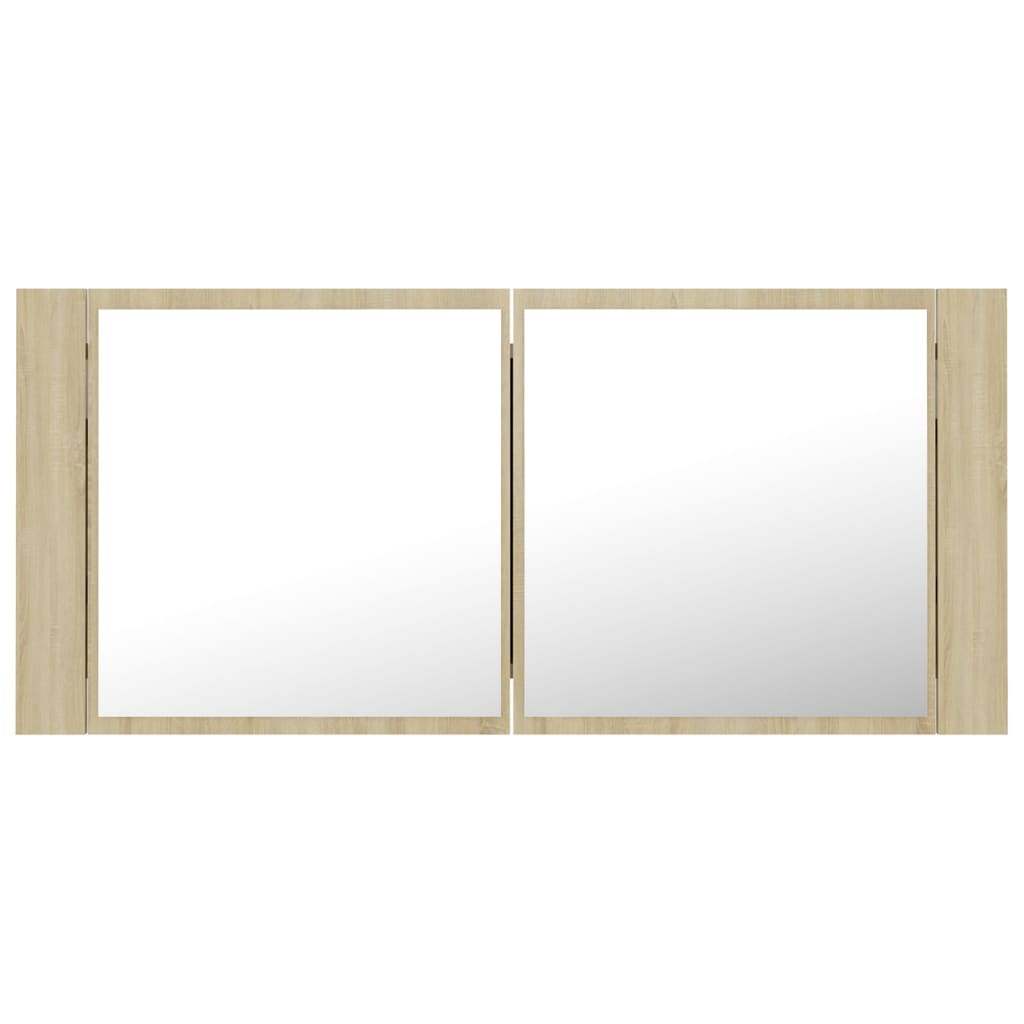 tölgyszínű akril LED-es tükrös fürdőszobaszekrény 100x12x45 cm