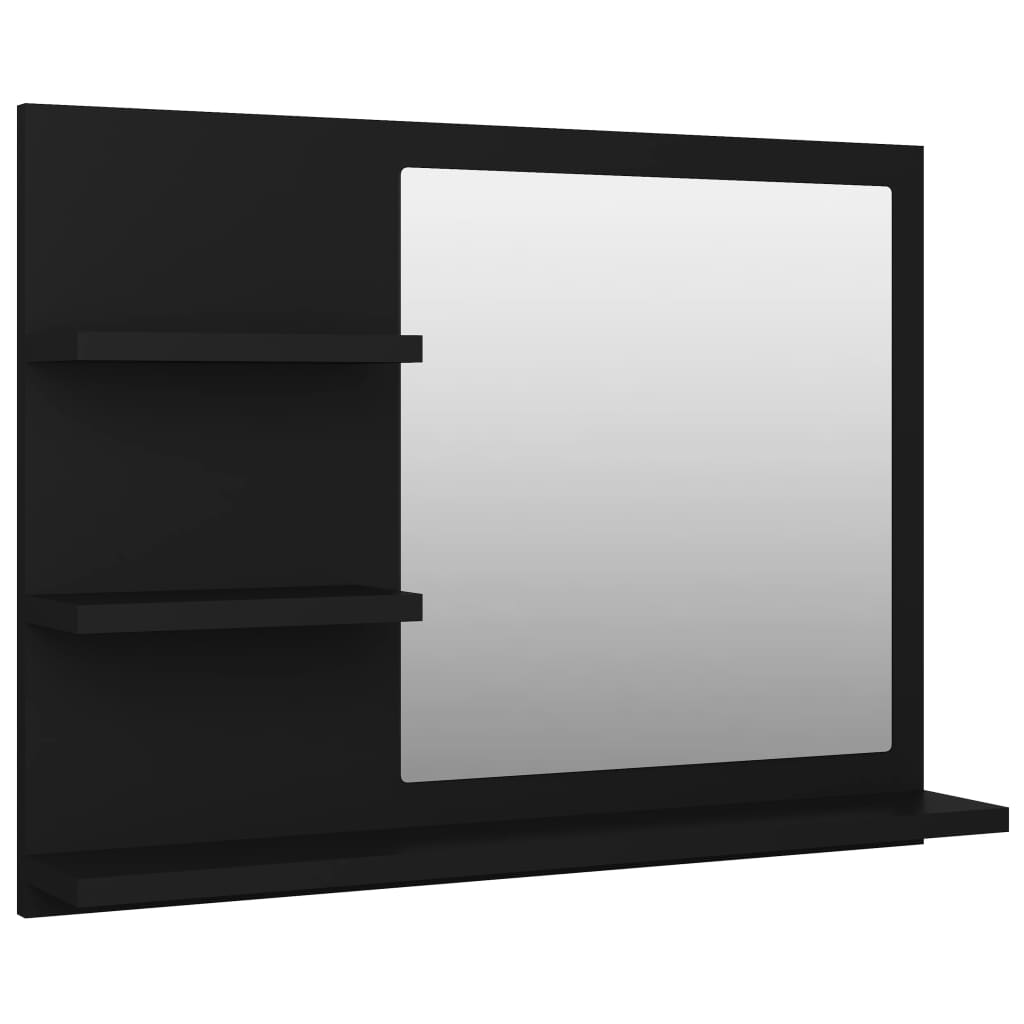 fekete szerelt fa fürdőszobai tükör 60 x 10,5 x 45 cm