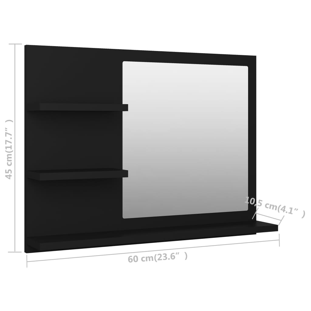 fekete szerelt fa fürdőszobai tükör 60 x 10,5 x 45 cm