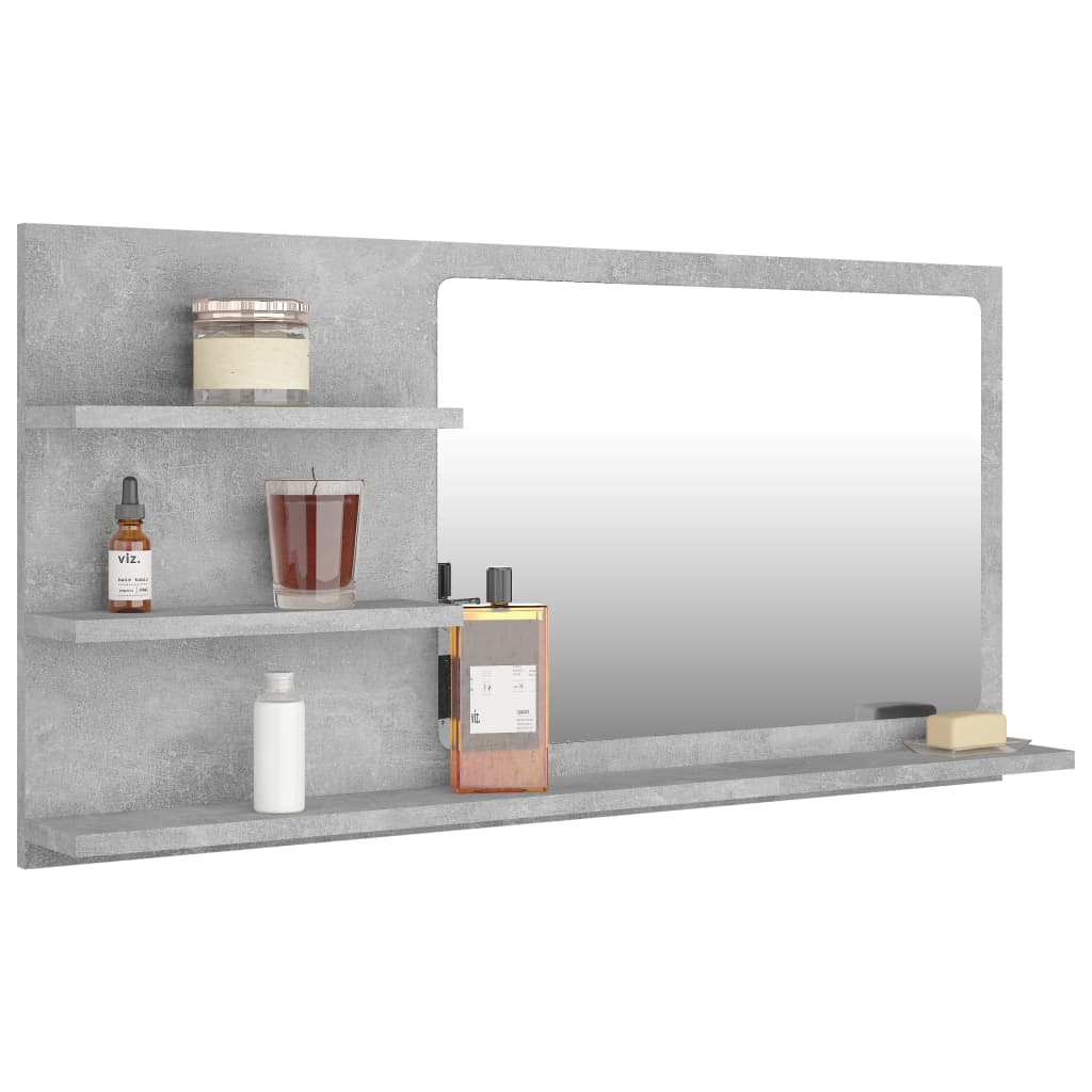 betonszürke szerelt fa fürdőszobai tükör 90 x 10,5 x 45 cm