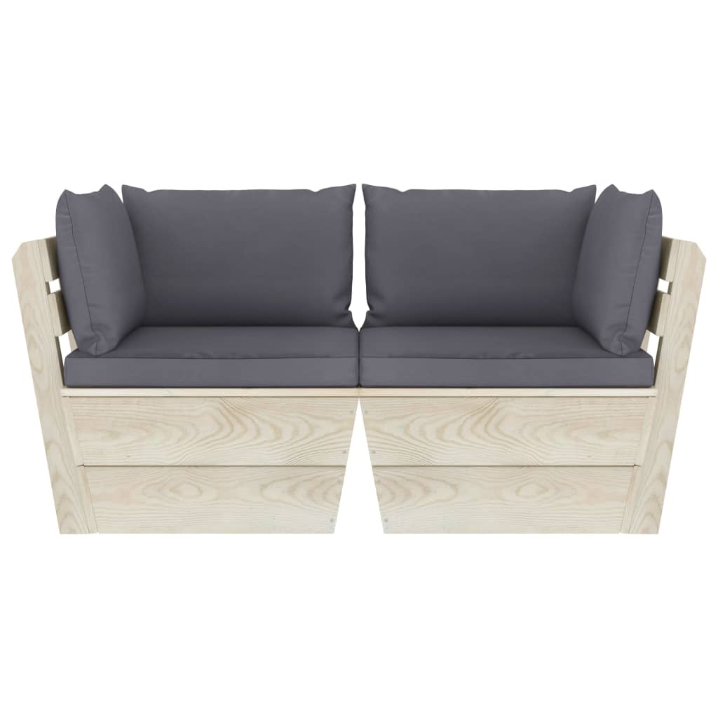 kétszemélyes lucfenyő kerti raklapkanapé párnákkal