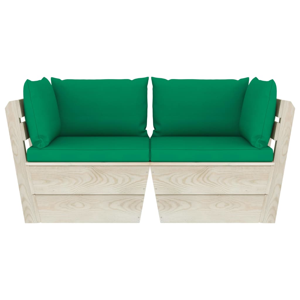 kétszemélyes lucfenyő kerti raklapkanapé párnákkal