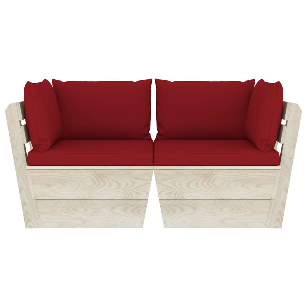 kétszemélyes lucfenyő kerti raklapkanapé párnákkal