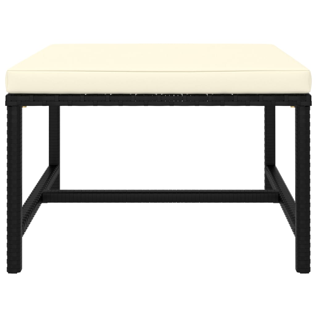 7 részes fekete polyrattan kerti bútorszett párnákkal