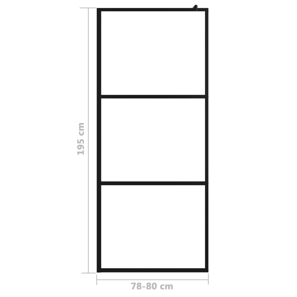 fekete zuhanyfal átlátszó ESG üveggel 80 x 195 cm