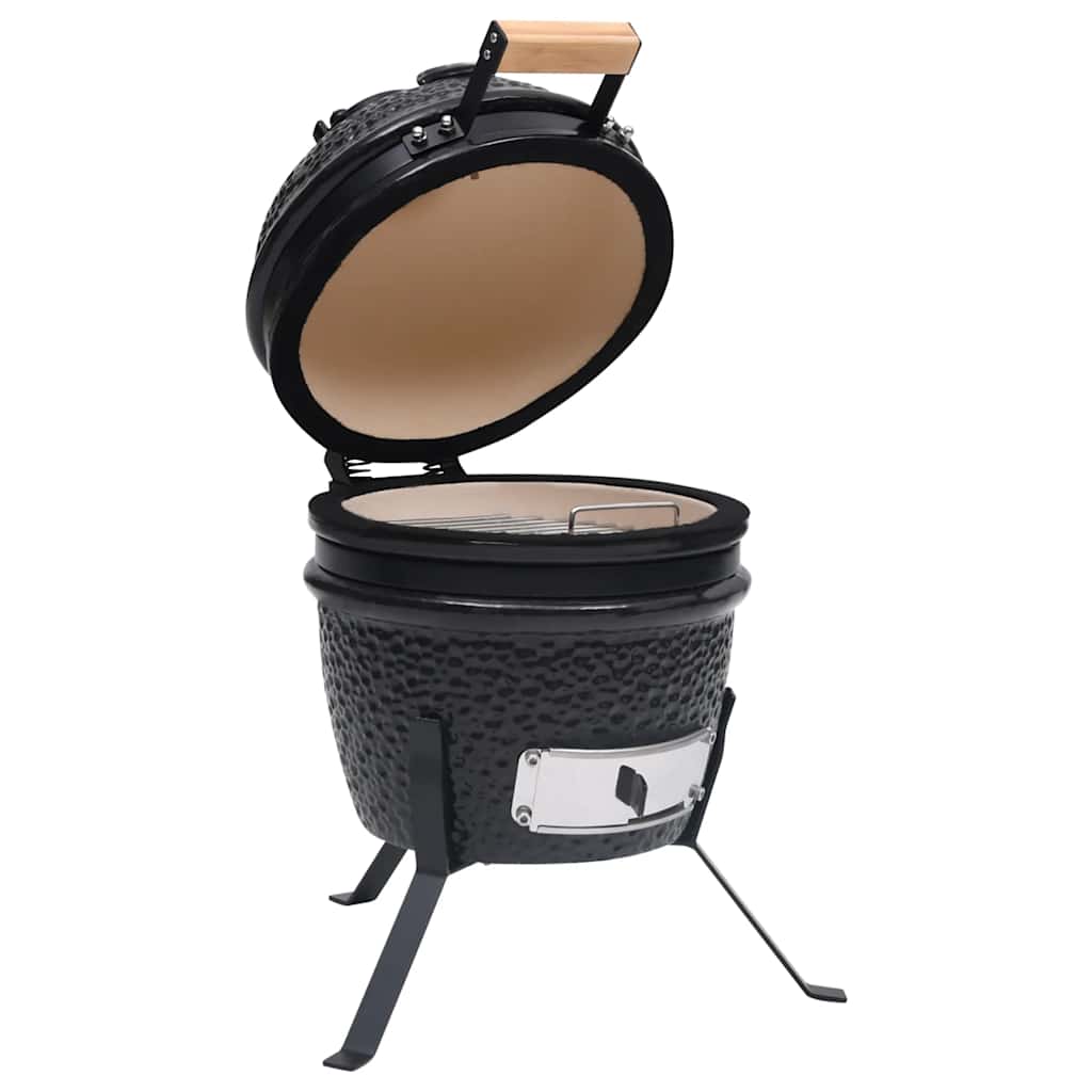 fekete kerámia 2 az 1-ben Kamado grillsütő füstölővel 56 cm
