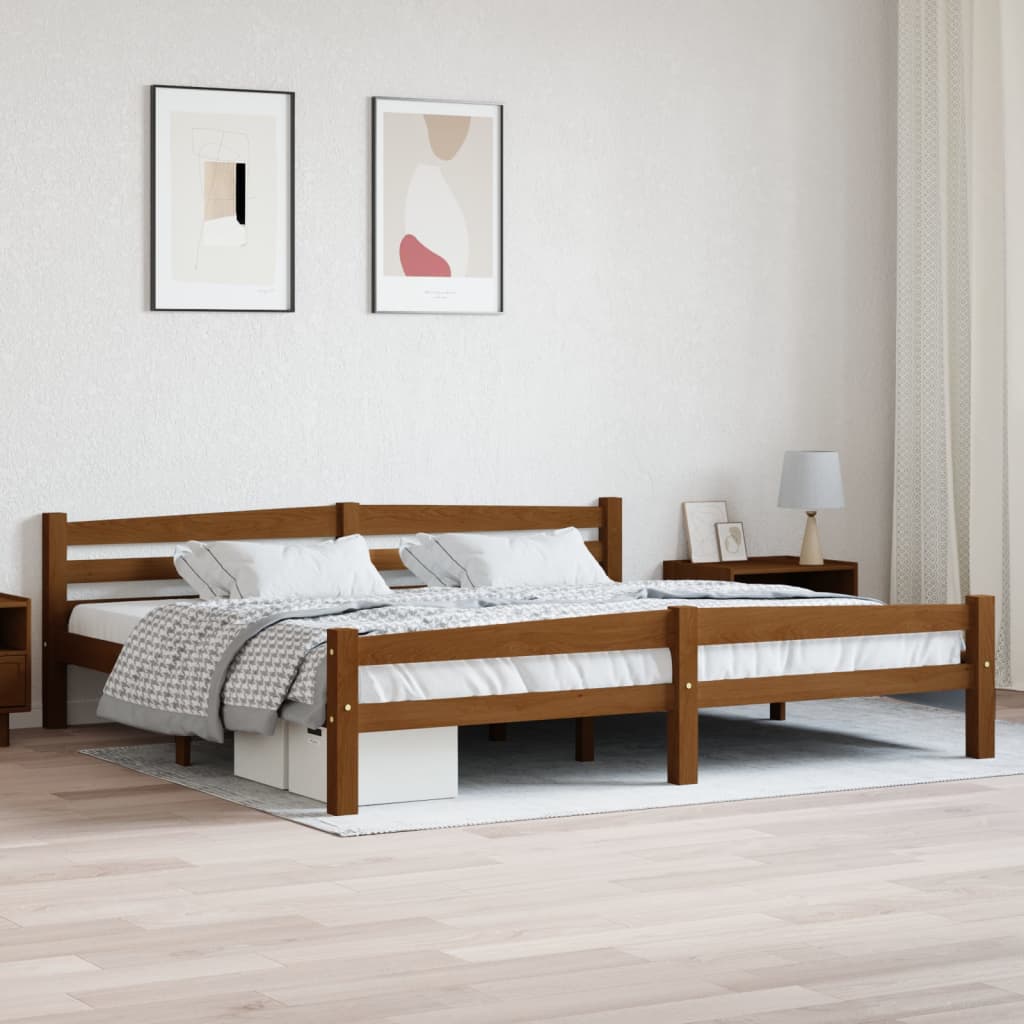 mézbarna tömör fenyőfa ágykeret matrac nélkül 200 x 200 cm
