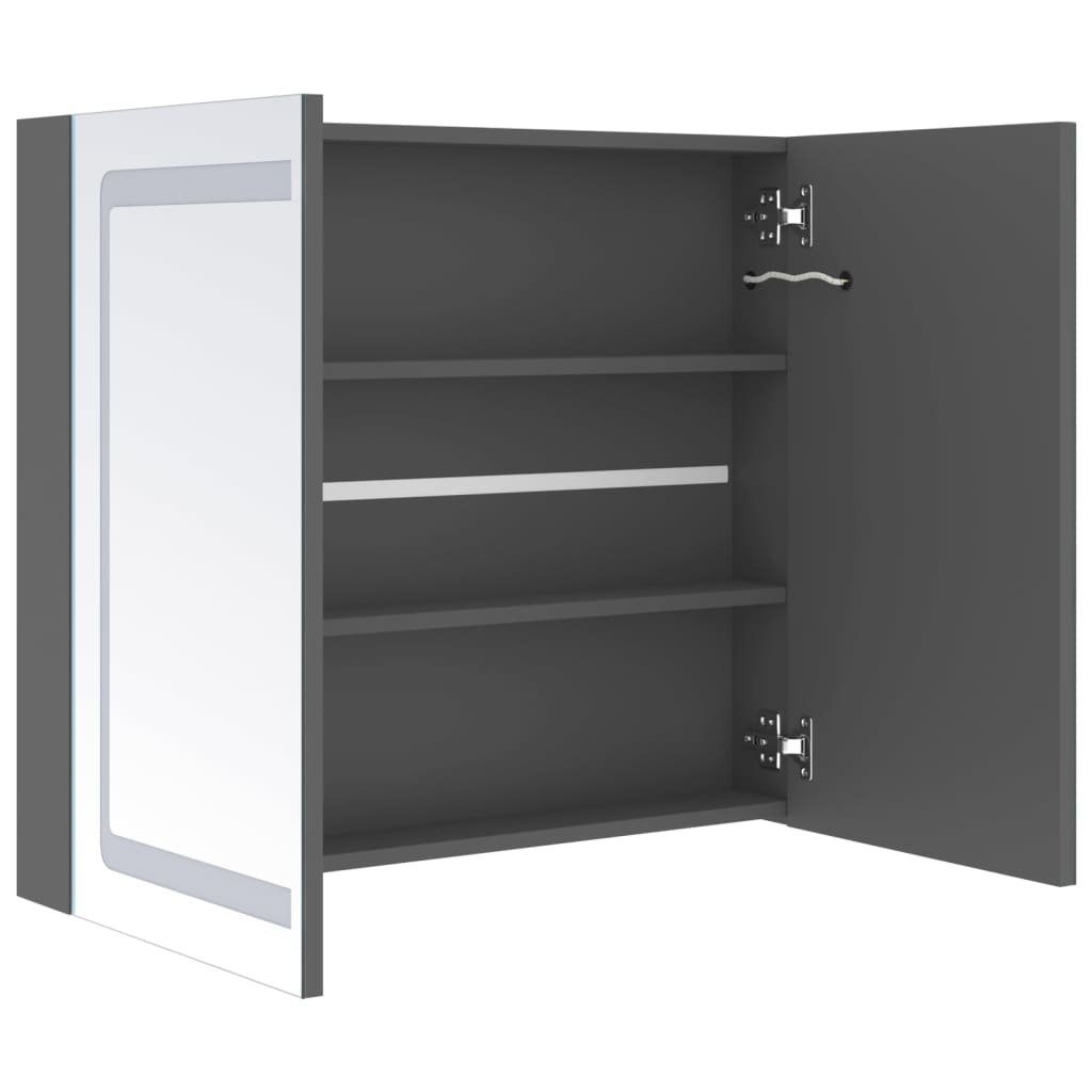 szürke LED-es tükrös fürdőszobaszekrény 80 x 12 x 68 cm