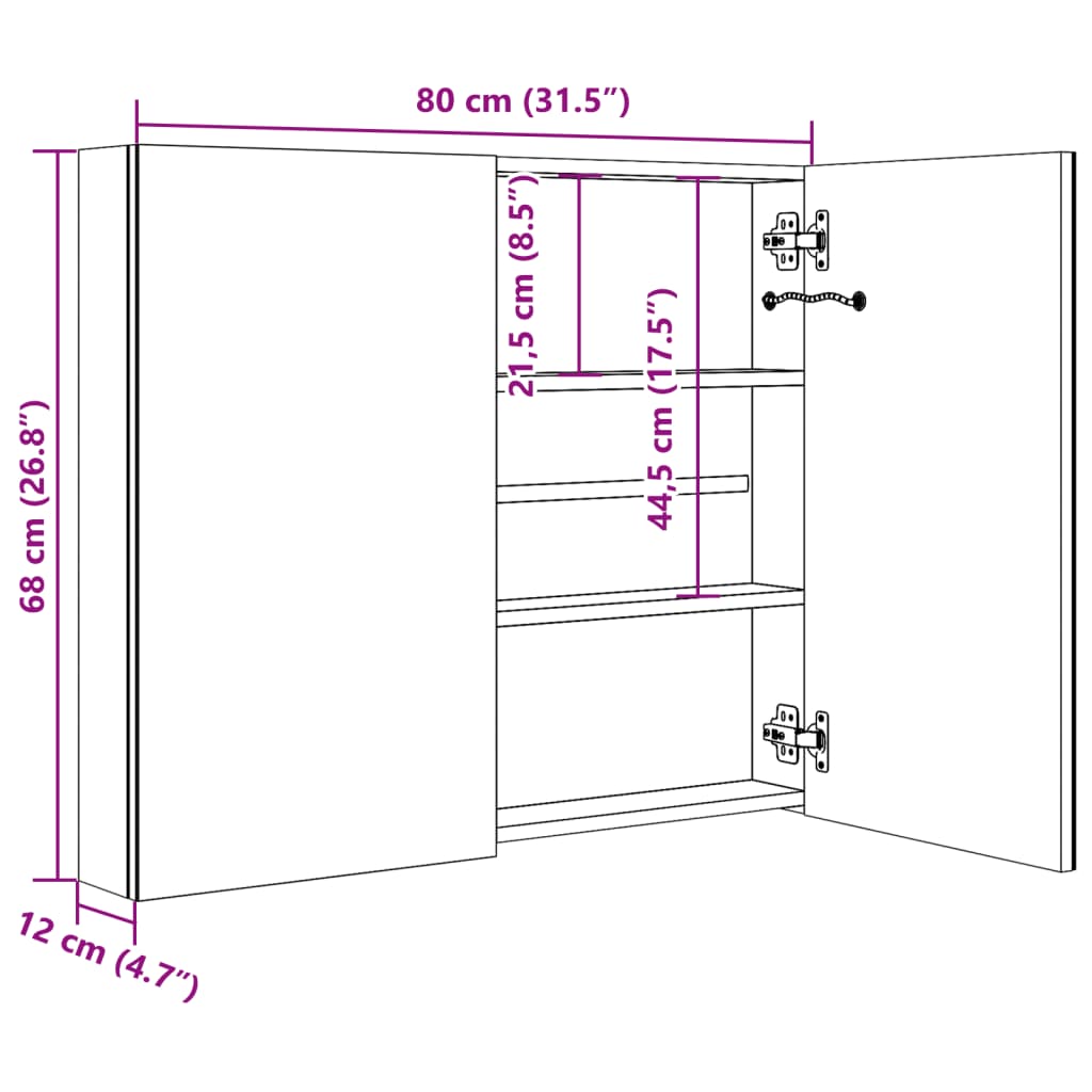 szürke LED-es tükrös fürdőszobaszekrény 80 x 12 x 68 cm
