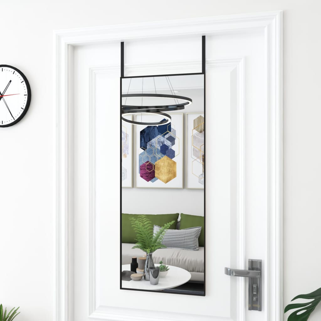 fekete üveg és alumínium ajtótükör 40x100 cm
