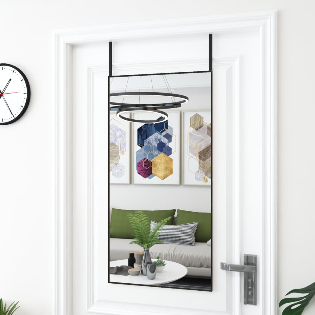 fekete üveg és alumínium ajtótükör 50x100 cm