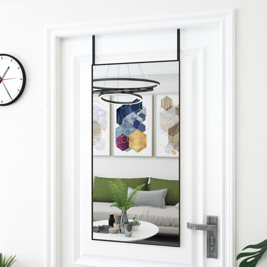fekete üveg és alumínium ajtótükör 50x100 cm