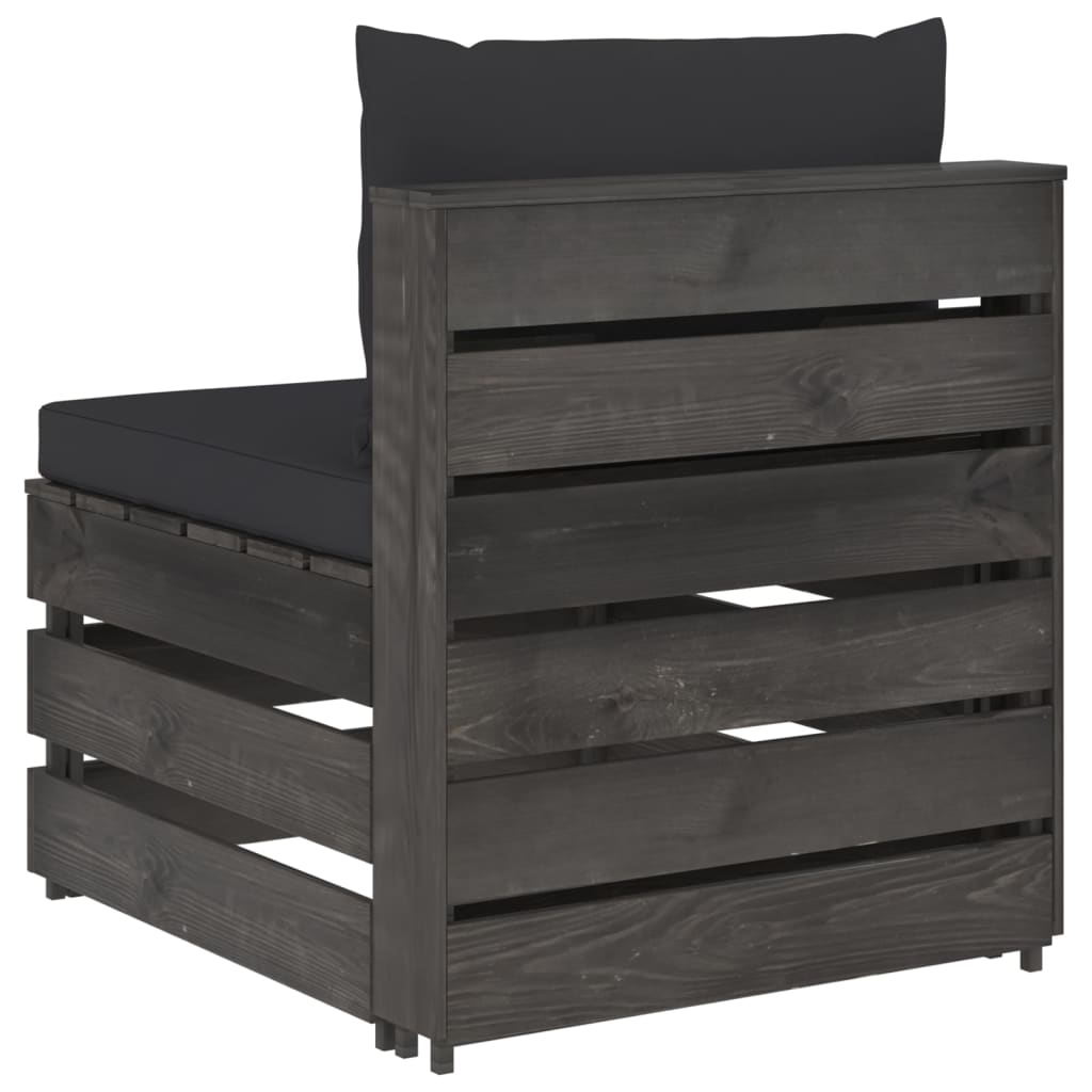 szürke impregnált fa elemes középső kanapé párnákkal