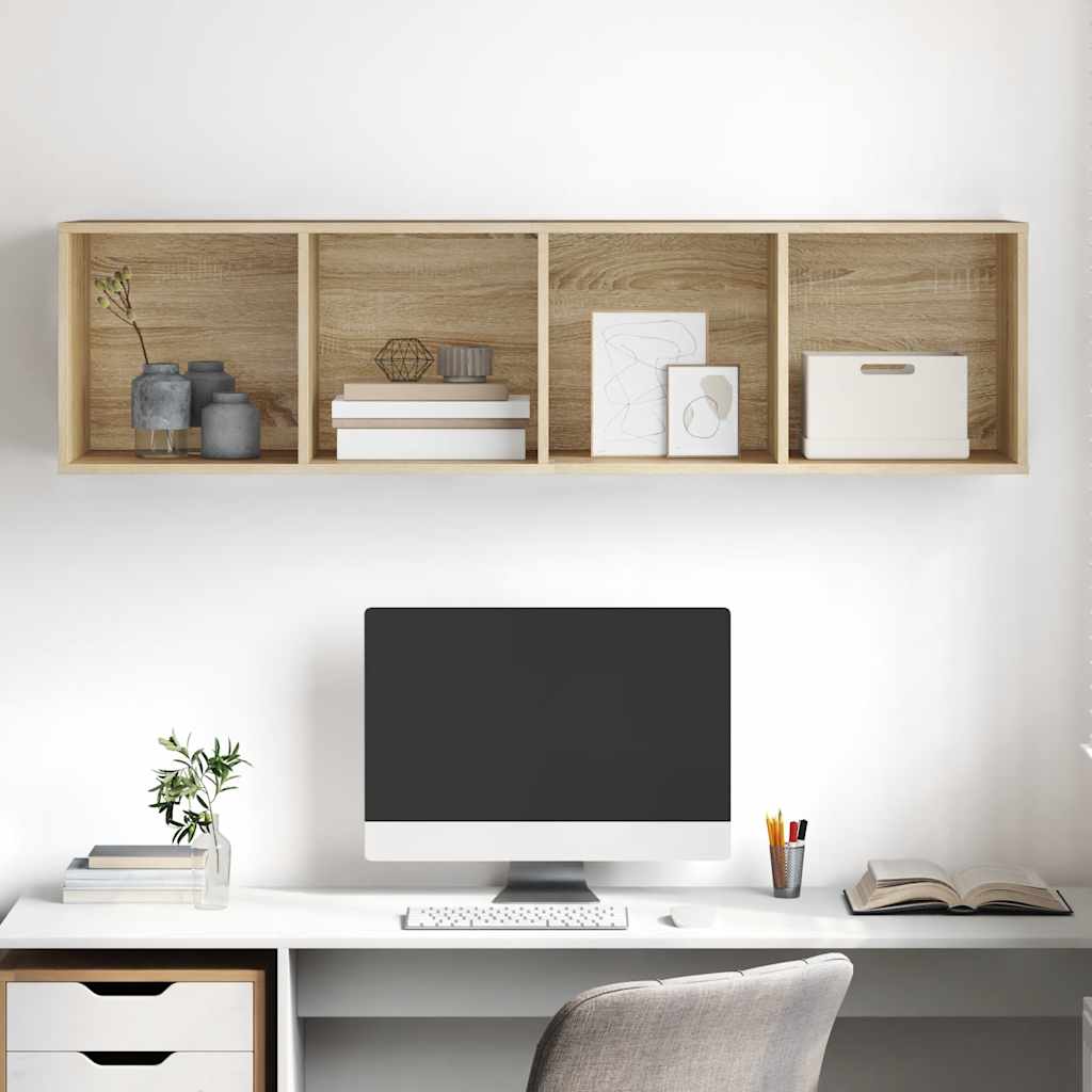 sonoma tölgy színű szerelt fa fali TV-szekrény 37x37x142,5 cm