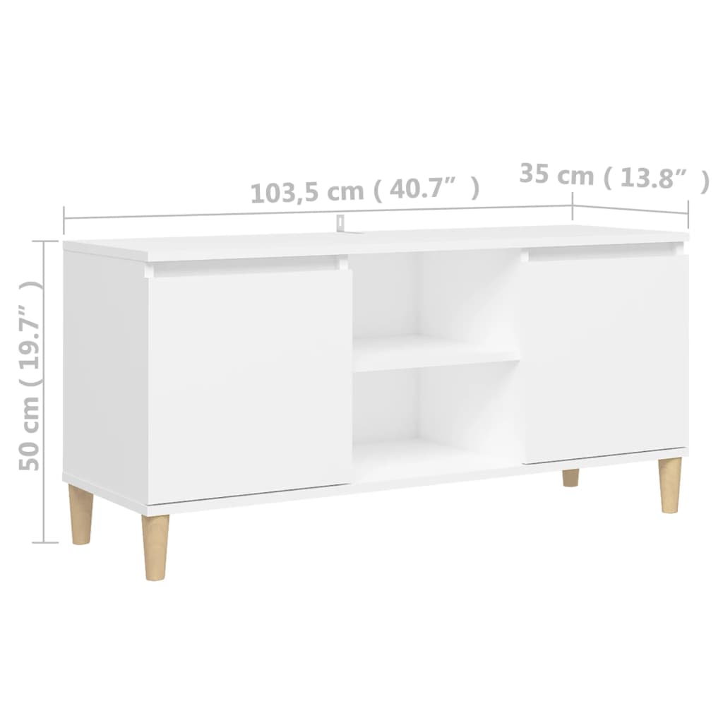 fehér TV-szekrény tömör falábakkal 103,5 x 35 x 50 cm