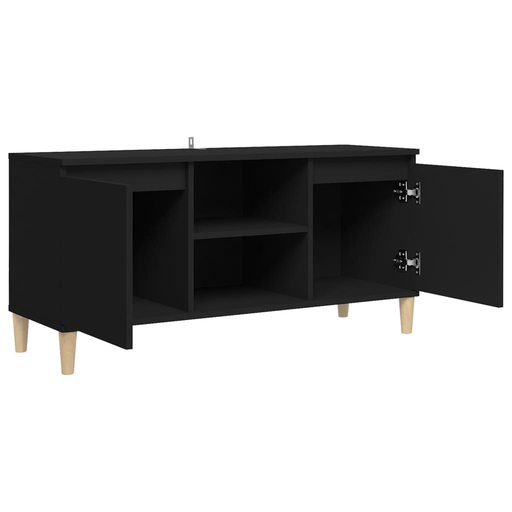 fekete TV-szekrény tömör falábakkal 103,5 x 35 x 50 cm