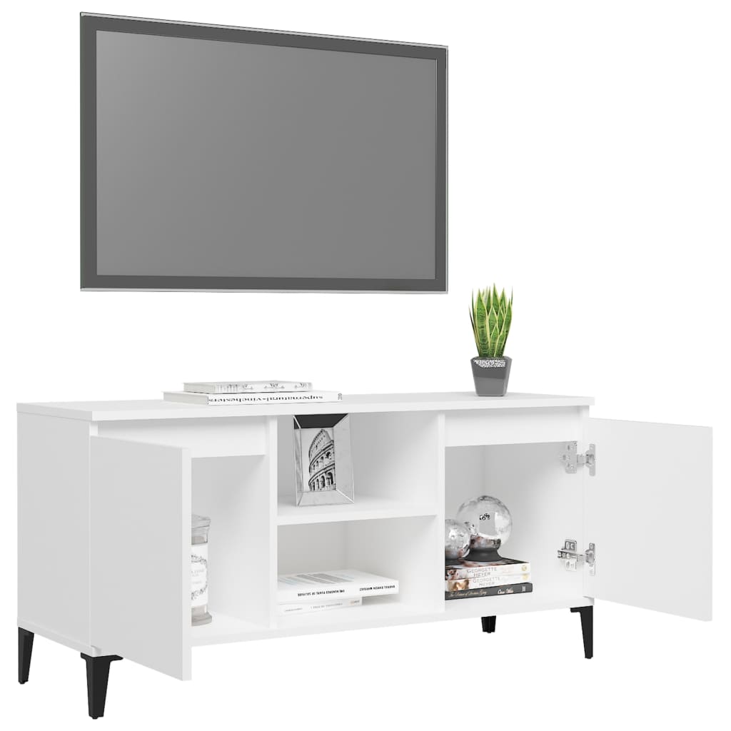 fehér TV-szekrény tömör fémlábakkal 103,5 x 35 x 50 cm